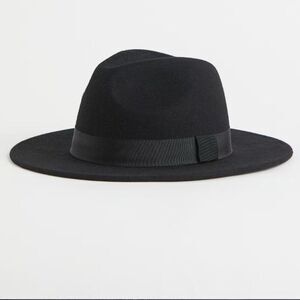 H&M Black Felted Wool Fedora Hat Size Large/58 Ribbon Band Chic